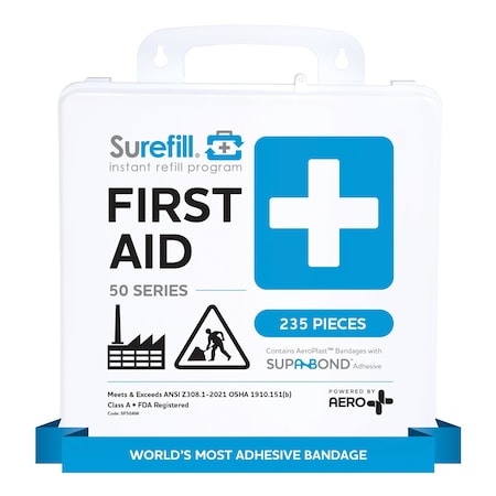 Aero Healthcare Surefill 50 Ansi 2021 A+ First Aid Kit - Weatherproof Plastic Case SF50AW